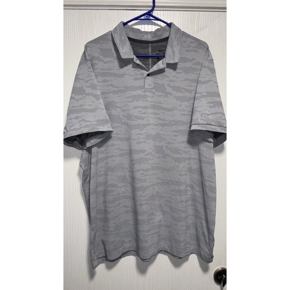 Nike Dri-FIT Men's XL Gray Camo Performance Golf Polo Shirt Athletic Fit